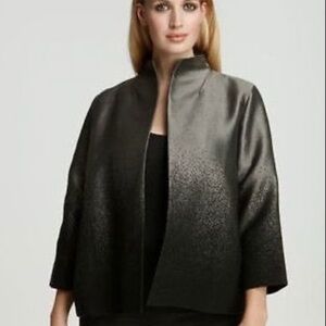 Eileen Fisher Jacket Shimmering sz M Phantom Funnel Neck Grey Black Minimalist